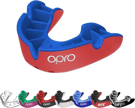 OPRO Silver Level Mouth Guard ‰ÛÒ Moldable Mouthguard with Multi-Layer Protection for Boxing, Hockey, Rugby, MMA, jiu Jitsu UFC & Football Mouthpiece - Includes Mouth Guard Case (Adult, Red/Dark Blue)