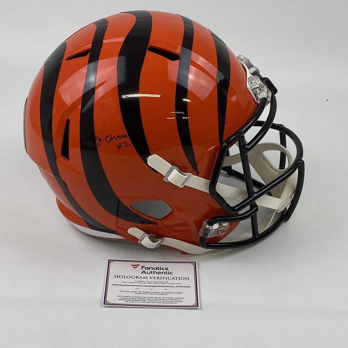Autographed/Signed Ja'Marr Chase Cincinnati Bengals Full Size FS F/S Replica Football Helmet Fanatics COA