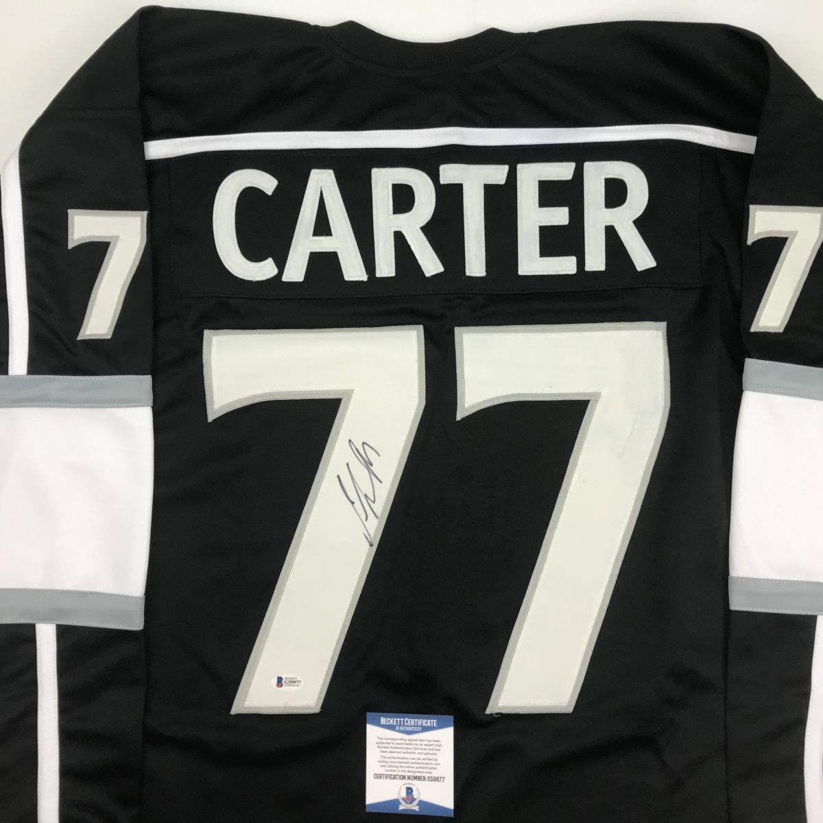 Autographed/Signed Jeff Carter Los Angeles LA Black Hockey Jersey Beckett BAS COA