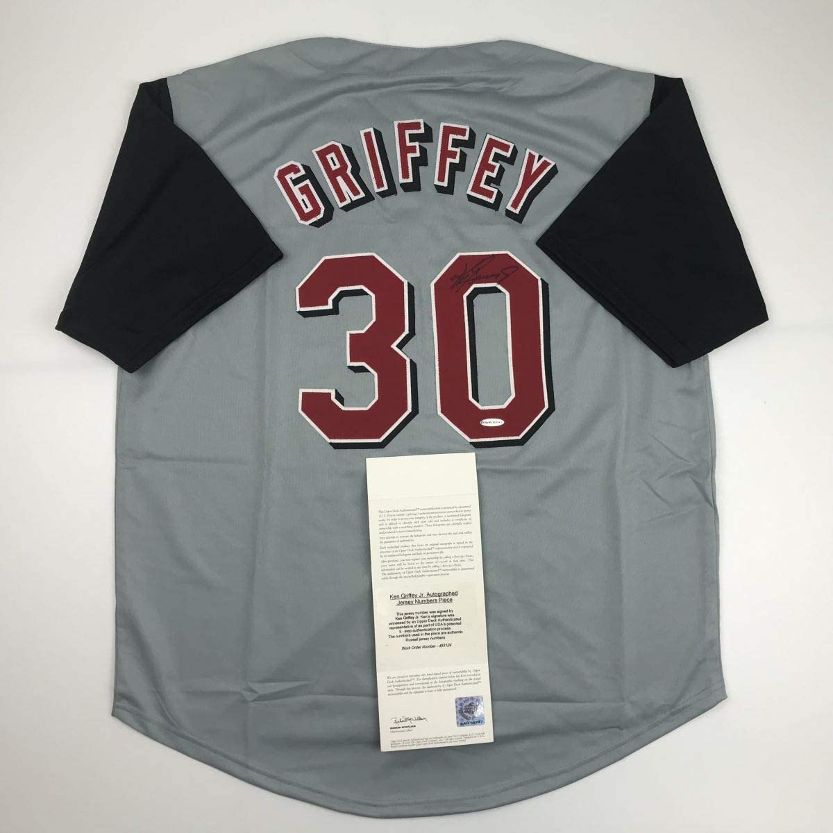 Autographed/Signed Ken Griffey Jr. Cincinnati Grey Baseball Jersey Upper Deck UDA COA