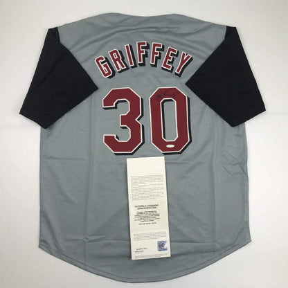 Autographed/Signed Ken Griffey Jr. Cincinnati Grey Baseball Jersey Upper Deck UDA COA
