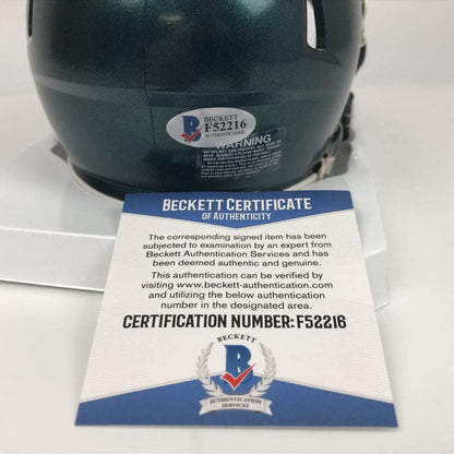 Autographed/Signed Nick Foles Philadelphia Eagles Football Mini Helmet Beckett BAS COA
