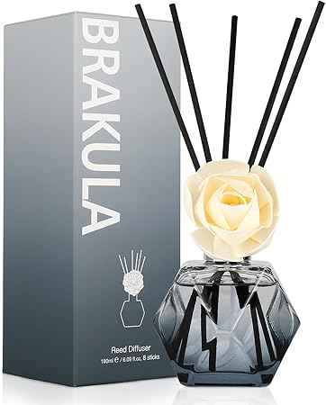 Brakula Reed Diffuser Set, 6.09 fl oz (180 ml)- White Jasmine with 8 Reed Sticks, Home Fragrance Reed Diffuser for Bathroom Shelf Decor