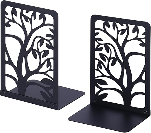 Bnesi 2 Pcs Tree Decorative Book Ends Metal Bookends for Shelves Non-Skid Book Holder for Heavy Books Modern Book Shelf Decor Vivid Bookshelf Decor Assembled Bookends (Medium, 1, Pcs)