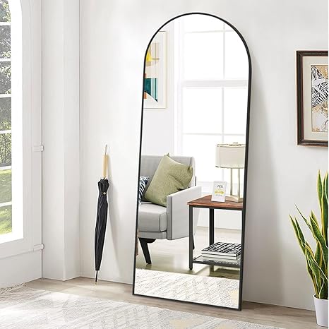 BEAUTYPEAK 65"x24" Arch Floor Mirror, Full Length Mirror Wall Mirror Hanging or Leaning Arched-Top Full Body Mirror with Stand for Bedroom, Dressing Room, Black
