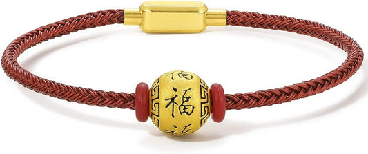 24K Solid Gold Bracelet, Real Pure Gold Jewelry Charm Bracelet Lucky Blessing Bead Chain for Women Men 19cm A1610185