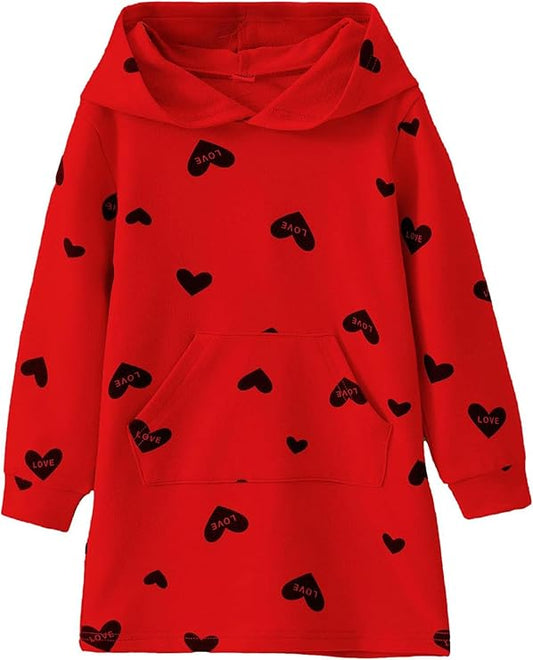 Toddler Baby Girls Hoodies Sweatshirt - Kid Casual Outfits Allover Heart Sweater Long Kangaroo Pocket Sweatsuit