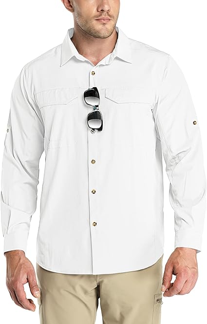 Outdoor Ventures Men's UPF 50+ UV Sun Protection SPF Hiking Shirt Long Sleeve Lightweight Quick Dry for Safari Travel Fishing