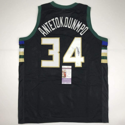 Autographed/Signed Giannis Antetokounmpo Milwaukee Black Custom Basketball Jersey JSA COA