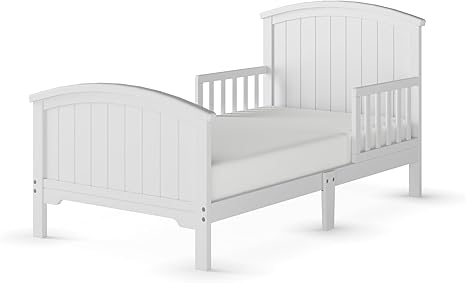 Child Craft Hampton Arch Top Toddler Bed for Kids with Guard Rails, Low to Ground Design, Made of Pinewood, Featuring Clean Lines to Match Any D�©cor (Matte White)