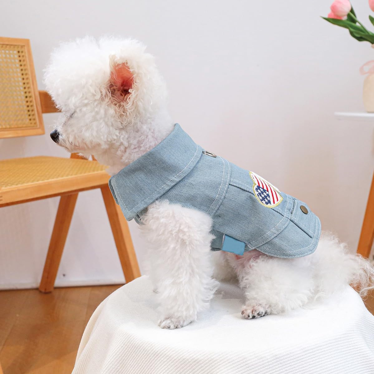 Denim Dog Vest Jacket with Patches & Snap Buttons