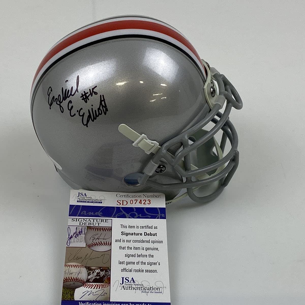 Autographed/Signed Ezekiel Elliott Ohio State Buckeyes College Football Mini Helmet JSA COA