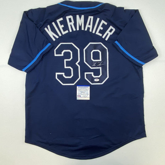 Autographed/Signed Kevin Kiermaier Tampa Bay Dark Blue Baseball Jersey PSA/DNA COA