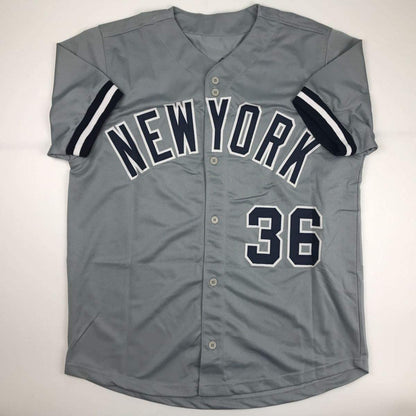 Autographed/Signed David Cone New York Grey Baseball Jersey JSA COA
