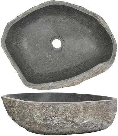 vidaXL Bathroom Basin, Vessel Sink, Countertop Vanity Sink, Naturally Varied Shape and Color Tone, Easy Assembly, (17.7"-20.9") x(13.4"-16.1") x4.5" River Stone
