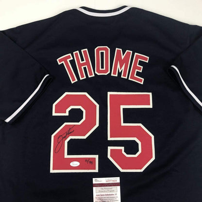 Autographed/Signed Jim Thome Cleveland Blue Baseball Jersey JSA COA