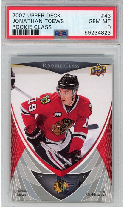 Graded 2007-08 Upper Deck UD Jonathan Toews #43 Rookie Class RC Hockey Card PSA 10 Gem Mint