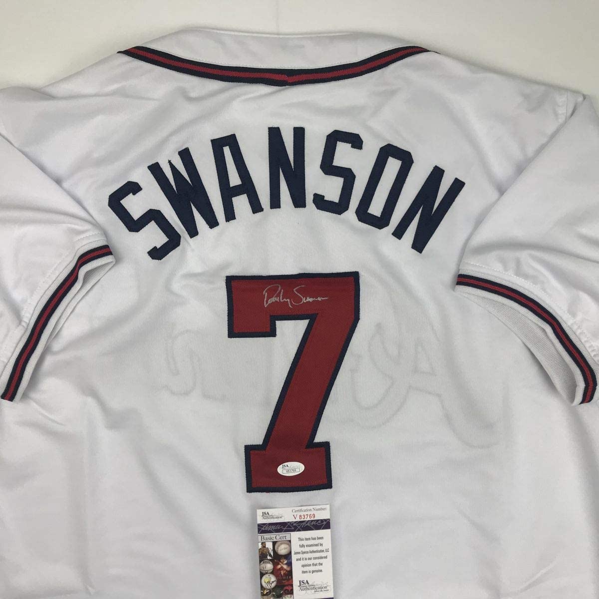 Autographed/Signed Dansby Swanson Atlanta White Baseball Jersey JSA COA