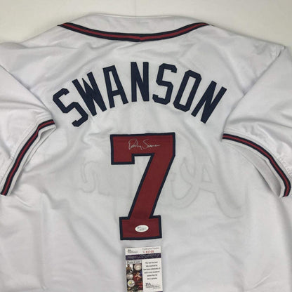 Autographed/Signed Dansby Swanson Atlanta White Baseball Jersey JSA COA