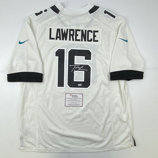 Autographed/Signed Trevor Lawrence Jacksonville Jaguars White Nike Game Football Jersey Fanatics COA