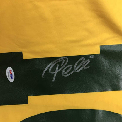 Framed Autographed/Signed Pele 35x39 Brazil Yellow Soccer Futbol Jersey PSA/DNA COA Auto #2