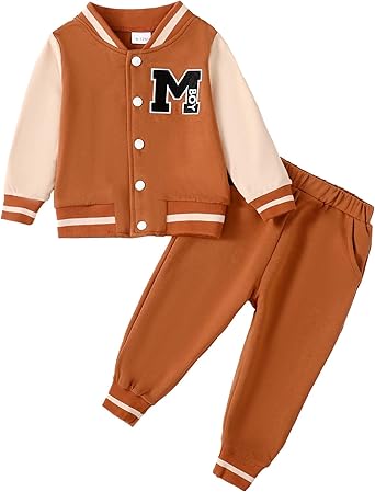 Baby Boy Outfits Toddler Boy Clothes Bomber Varsity Jacket Sweat Pants Set Fall Winter Baby Clothes For Boys