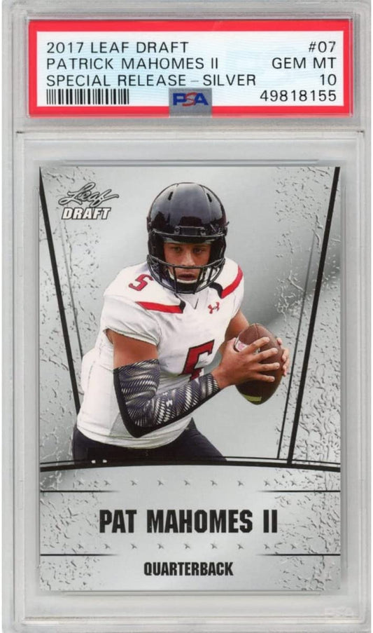 Graded 2017 Leaf Draft Patrick Mahomes II #07 Special Release Silver Rookie RC Football Card PSA 10 Gem Mint