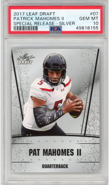 Graded 2017 Leaf Draft Patrick Mahomes II #07 Special Release Silver Rookie RC Football Card PSA 10 Gem Mint
