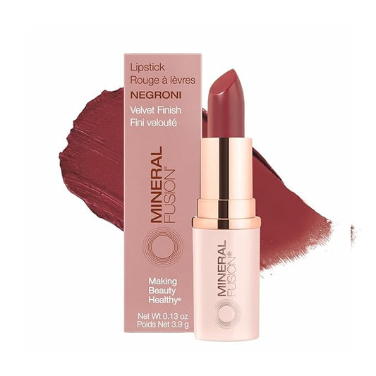Mineral Fusion Lipstick, Vivid & Smudge-Free Lip Color with Avocado Oil, Cocoa Seed Butter & More, Long-Lasting Vegan Lipstick, FD&C Dye-Free, Cruelty-Free, Paraben-Free, Gluten Free, Negroni