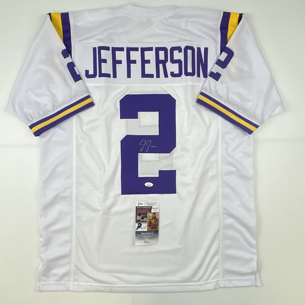 Autographed/Signed Justin Jefferson LSU White College Football Jersey JSA COA