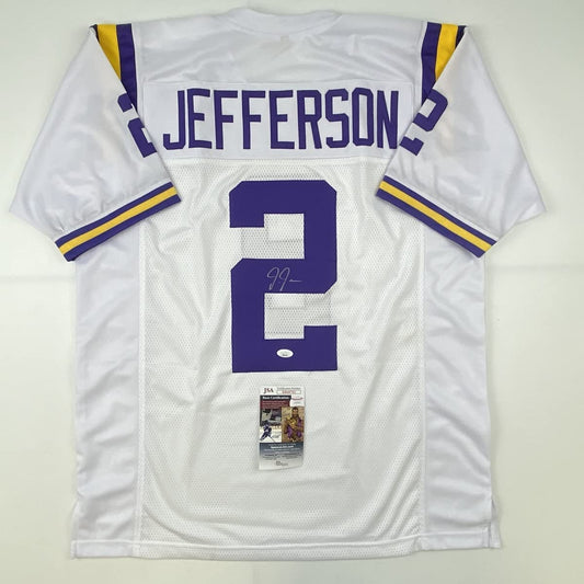 Autographed/Signed Justin Jefferson LSU White College Football Jersey JSA COA