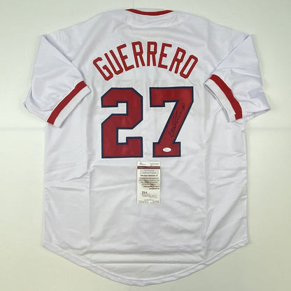 Autographed/Signed Vladimir Vlad Guerrero Los Angeles LA Anaheim White Baseball Jersey JSA COA