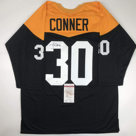Autographed/Signed James Conner Pittsburgh Retro Black Football Jersey JSA COA