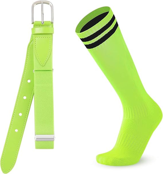 AWAYTR Youth Baseball Socks and Belt - Kids Softball Belts and Socks Combo for Youth Boys Girls