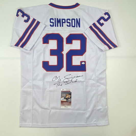 Autographed/Signed OJ O.J. Simpson The Juice Buffalo White Football Jersey JSA COA
