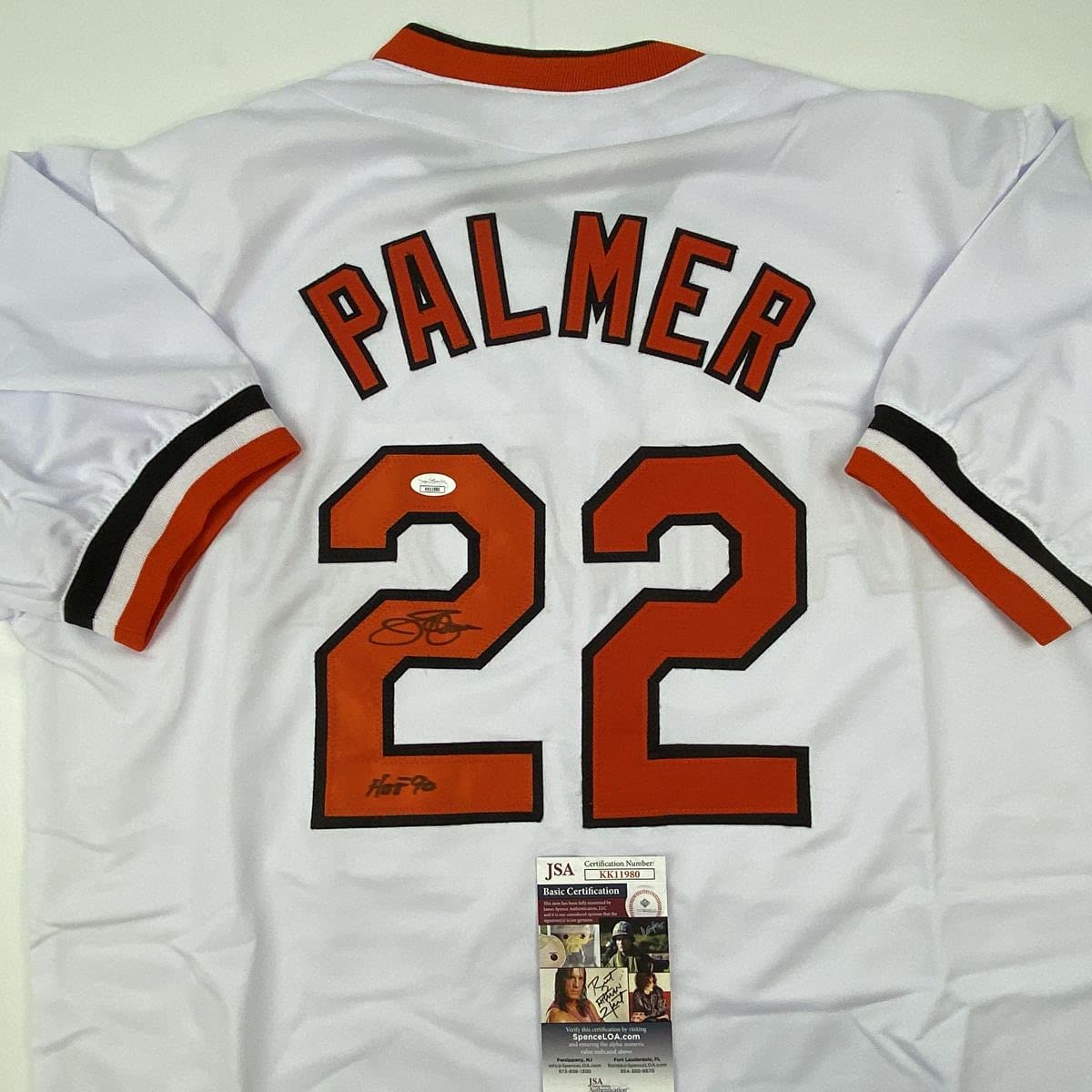 Autographed/Signed Jim Palmer HOF 1990 Baltimore White Baseball Jersey JSA COA