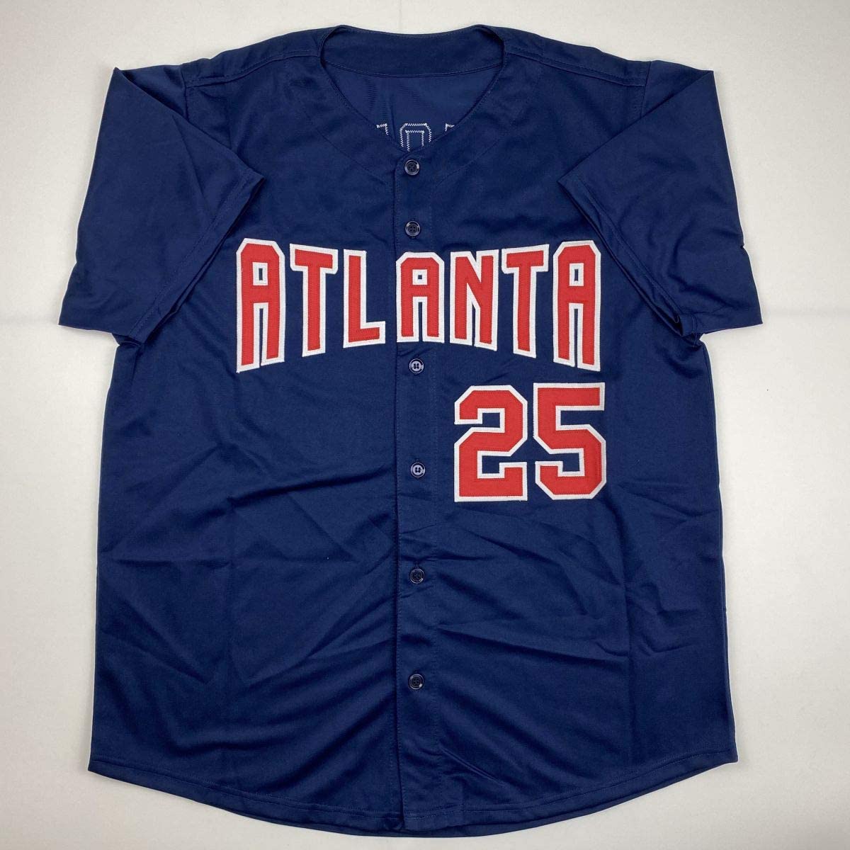 Autographed/Signed Andruw Jones Atlanta Blue Baseball Jersey JSA COA
