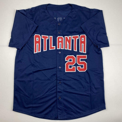 Autographed/Signed Andruw Jones Atlanta Blue Baseball Jersey JSA COA
