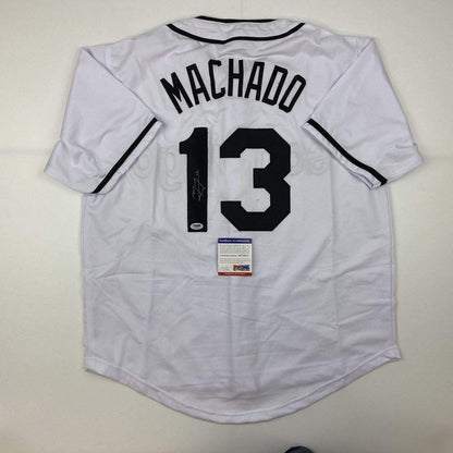 Autographed/Signed Manny Machado San Diego White Baseball Jersey Beckett BAS COA #2