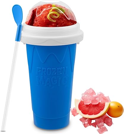 Slushie Maker Cup, Quick Frozen Magic Cups for Homemade Milk Shake Ice Cream Maker, Double Layer Squeeze Slushy Maker Cup, Birthday Gifts for Kids, Friends, Family(Pink, 350ML)