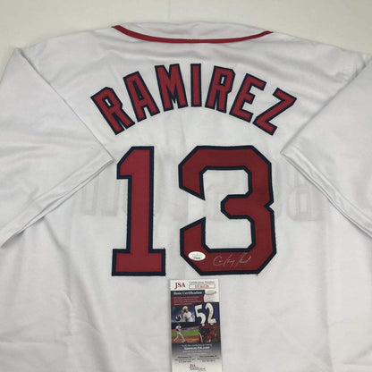 Autographed/Signed Hanley Ramirez Boston White Baseball Jersey JSA COA