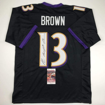Autographed/Signed John Brown Baltimore Black Football Jersey JSA COA