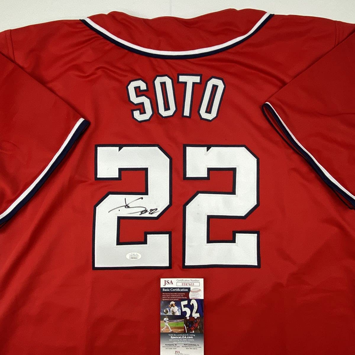 Autographed/Signed Juan Soto Washington Red Baseball Jersey JSA COA