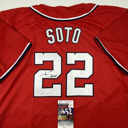 Autographed/Signed Juan Soto Washington Red Baseball Jersey JSA COA