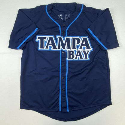 Autographed/Signed Kevin Kiermaier Tampa Bay Dark Blue Baseball Jersey PSA/DNA COA