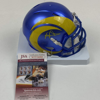 Autographed/Signed Aaron Donald Los Angeles Rams Speed Mini Football Helmet JSA COA