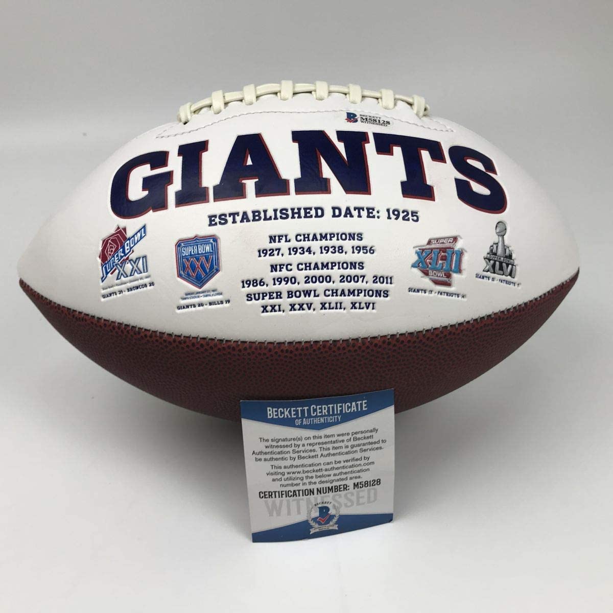 Autographed/Signed Lawrence Taylor New York Giants FS White Panel Logo Football Beckett BAS COA