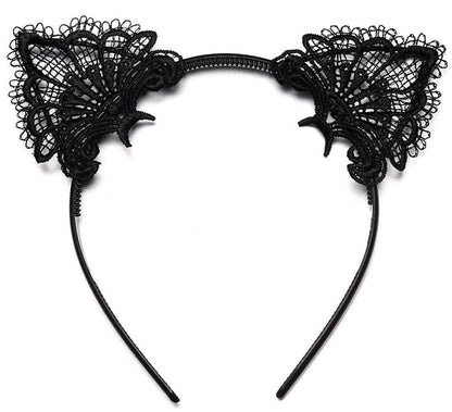 Black Cat Costume, Masquerade Mask, Lace Ears, Gloves, Tail, Choker Necklace