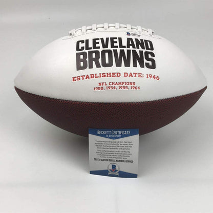 Autographed/Signed Joe Thomas Cleveland Browns Full Size FS White Panel Logo Football JSA COA