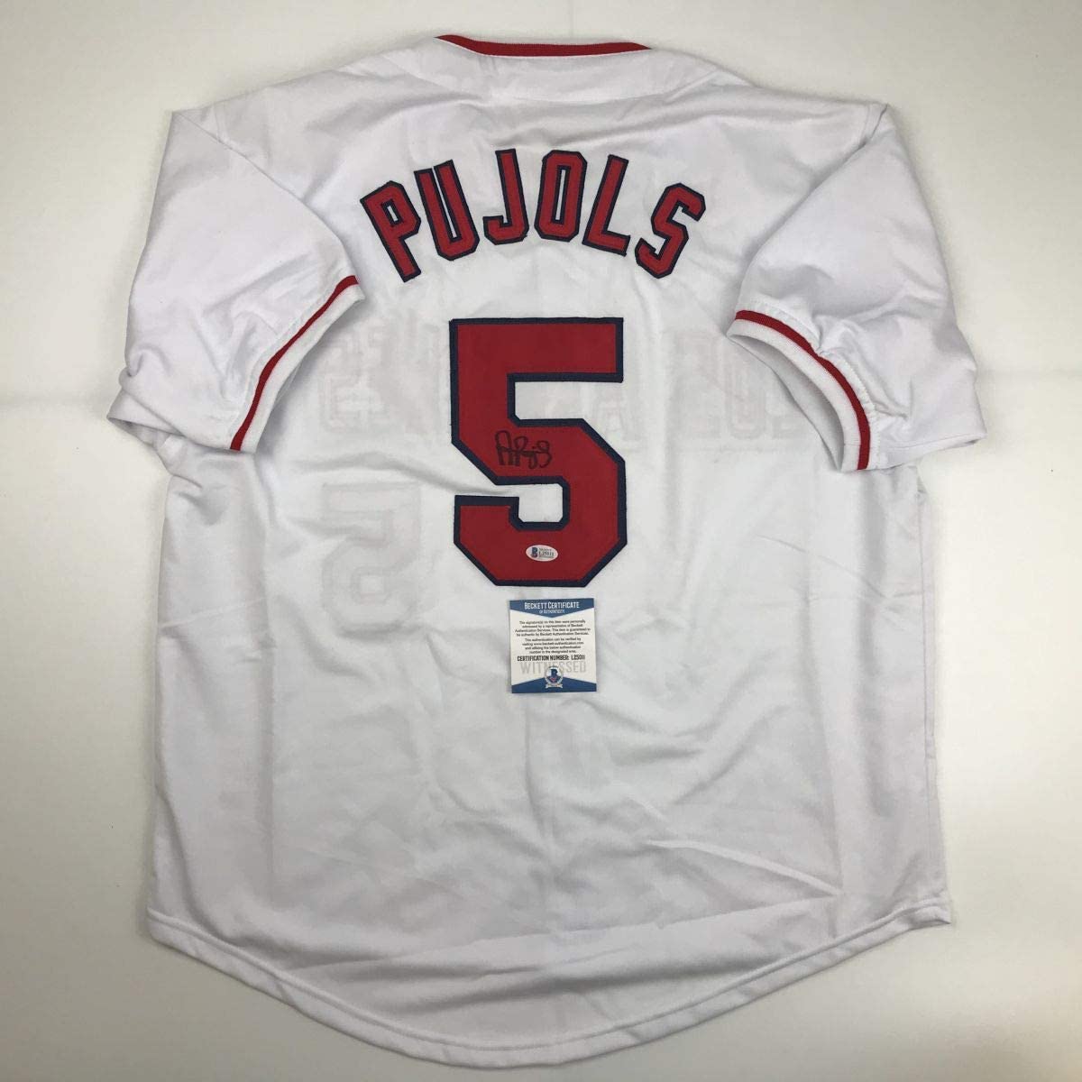 Autographed/Signed Albert Pujols Los Angeles White Baseball Jersey Beckett BAS COA